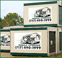 Several Lok Box containers stacked at the storage yard